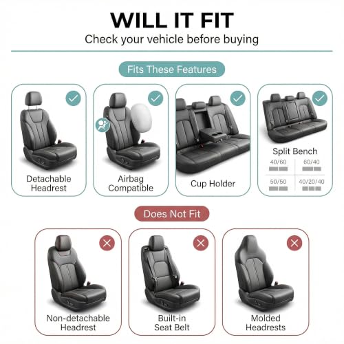 Image of FH Group Car Seat Covers Full Set Cloth - Universal Fit, Automotive, Low Back Front, Airbag Compatible, Split Bench Rear Washable Car Seat Cover for SUV, Sedan, Van Red