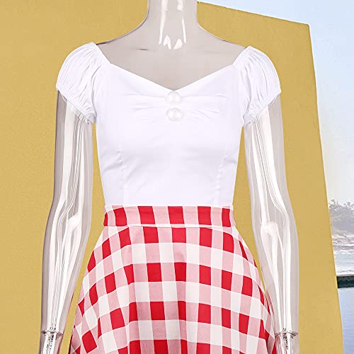Image of YARN & INK Women's Rockabilly Tops 1950s Pinup Shirt Casual Off Shoulder Vintage Blouse