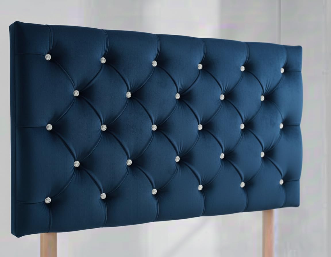 mm08enn Luxury Chesterfield diamante headboard in soft plush fabric in 30" Height (Blue, 3ft single) โ image 1