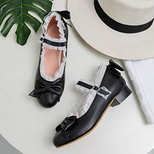 Alsoloveu Women Cosplay Shoes Flats Mary Jane Round Toe with Bow3