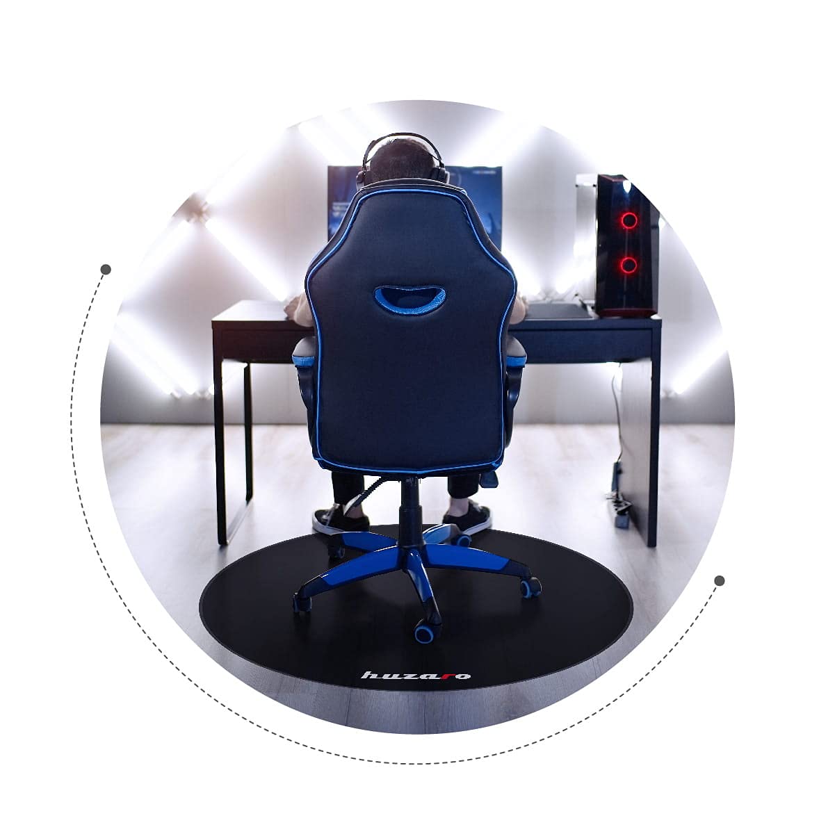 huzaro Floormat Bodenschutzmatte - Bürostuhl Unterlage Kratzfest Floorpad-Bodenschutz - Gaming-Stuhl-Unterlage - Anti-Rutsch - Gamer Gadgets - Durchmesser 120 cm - Schwarz