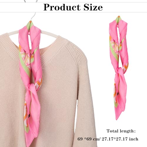 27.5” Square Satin Head Scarf, Pink Silk Feeling Scarf Medium Square Satin Head Neck Scarves for Women Fashion Wrap Neck Scarves for Hair Wrapping and Sleeping at Night4