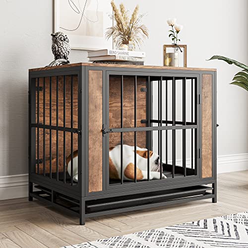 Dog Crate Furniture, Metal and Wooden Dog Crate, Dog Kennels with 3 Doors Indoor, Pet Puppy Crate End Table for Small Dog, Heavy Duty Dog House, Rustic Black and Brown - Image 3