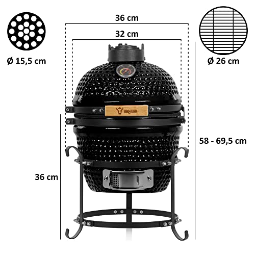 BBQ-Toro Kamado Grill | Holzkohlegrill Haiiro Ø 32 cm mit Thermometer, Holzgriff | Schwarz | Kamado Keramikgrill, Mini Holzkohlegrill, Mini Kamado Grill, Keramik Grill, Kamado... – Bild 3