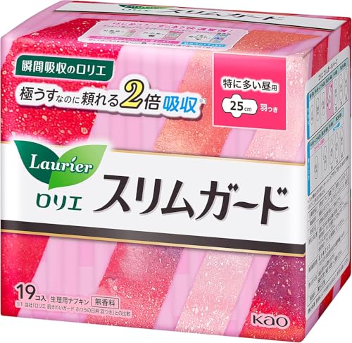 花王 ロリエ スリムガード 長時間しっかり昼用 羽つき 25cm 19コ入 オリジナルおしぼり付き 2個セット