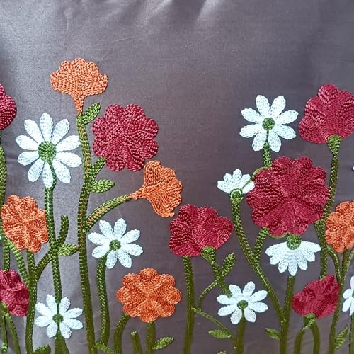 Image of LOFEY Satin Cushion Covers Set of 5 | 16 inch x 16 inch (40x40 cm) MultiFloral Decorative Sofa & Bed Pillow Covers for Living Room & Bedroom Decor (Without Filler) (Brown)