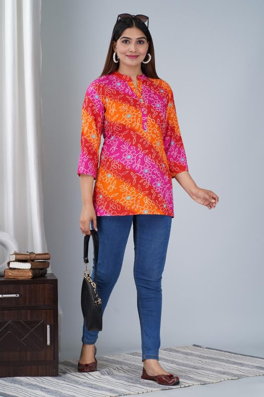 Image of Jikonet Women's Printed Rayon Straight Short Kurti