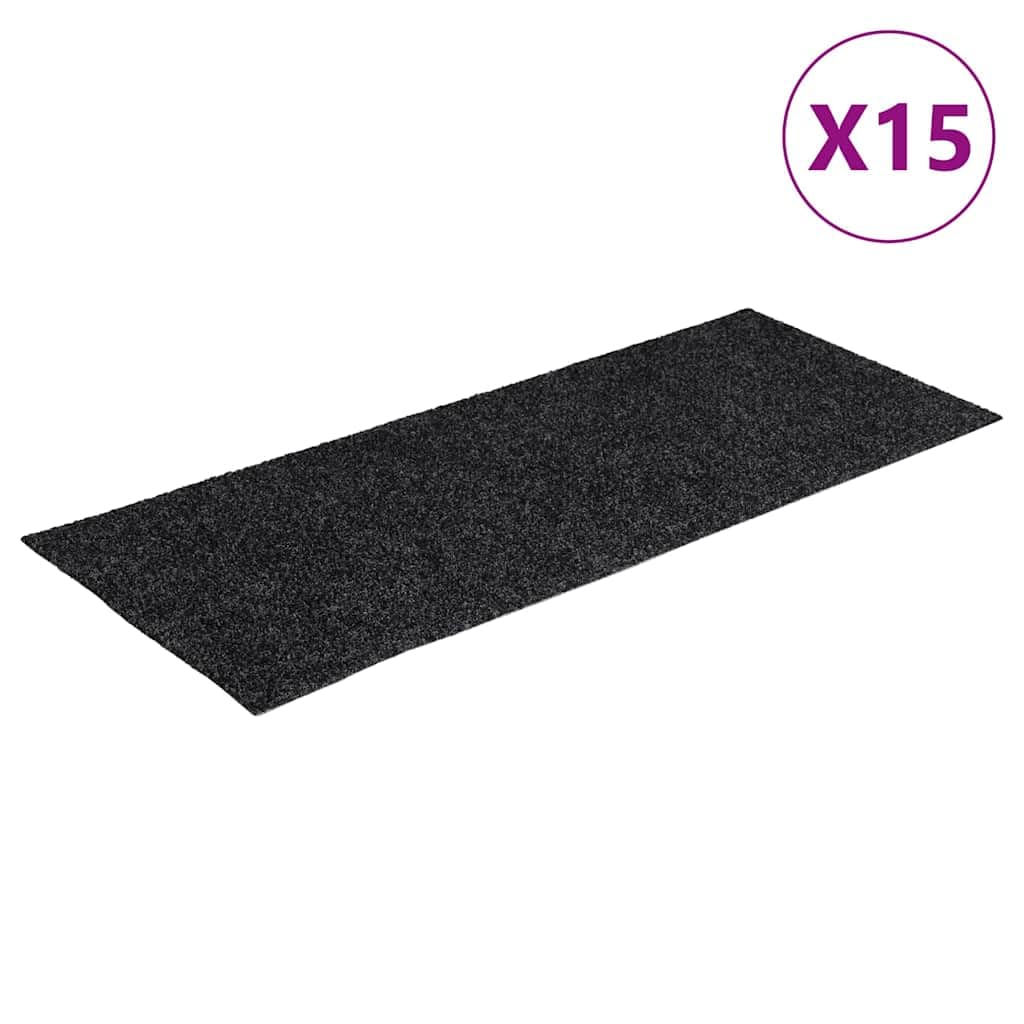 15 tappetini per gradini, autoadesivi, 60 x 25 cm, protezione per scale, antiscivolo, grigio scuro