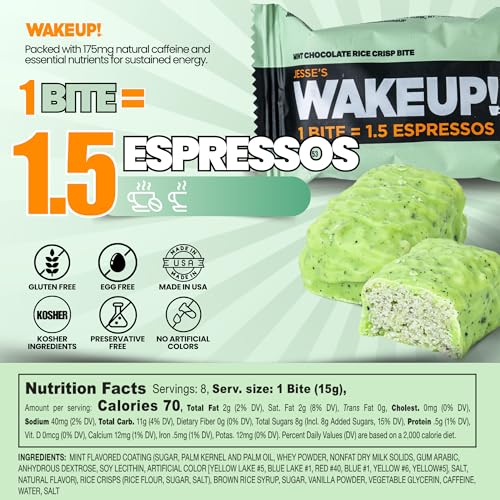 Image of WAKE UP! Caffeinated Mint Choc Bites, 1.5 Espressos, Gluten Free, 8 Pack