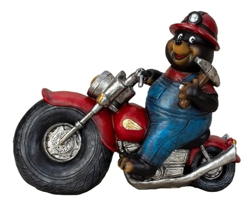 Gartenfigur Maulwurf auf rotem Motorrad Gartendeko Figur Höhe 26 cm Breite 31 cm Cover
