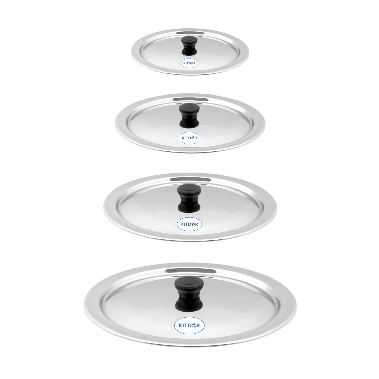 Glossy Steel Lids for Utensils with Knobs | Melt-Free with a Good Gripsteel Lid for Kadai and Other Utensils | Round, Rust Resistant Steel (4 Pcs Set, Small) — Amazon image 9