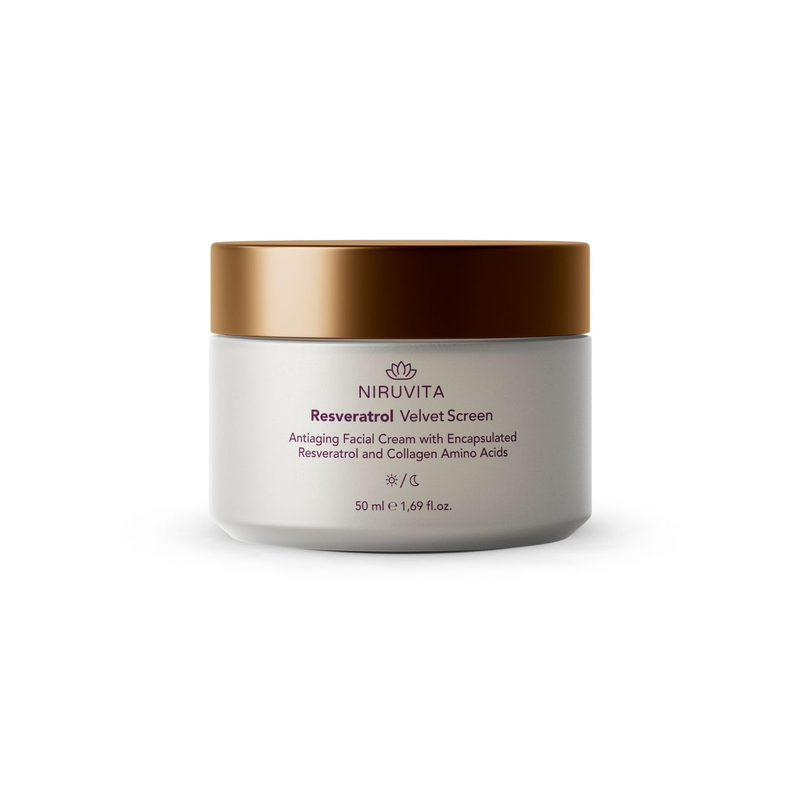 NIRUVITA | Crema Facial Antiedad con Resveratrol, Colágeno y Ácido Hialurónico | Antiarrugas | Hidratante | Para Cuidado de Piel | Vegano | Día y Noche | Hidratación Diaria | Efecto Reafirmante | 50ml