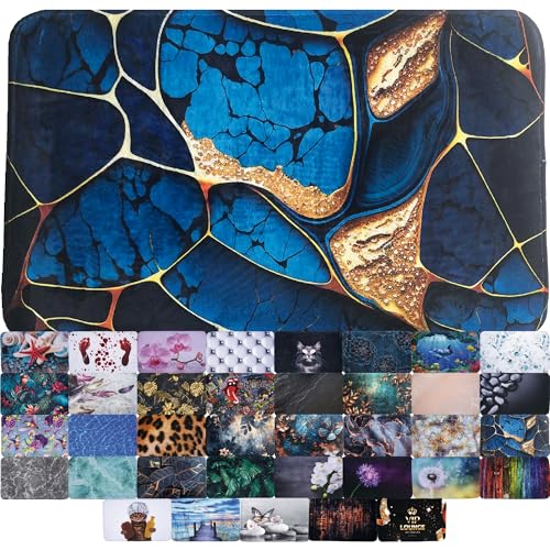 Sanilo Badteppich, viele schöne Badematten zur Auswahl, Badvorleger sehr weich und rutschfest, waschbar und schnelltrocknend (Marmor Cobalt, 70 x 110 cm)