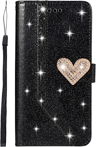 Étui portefeuille iPhone 14 Plus housse cuir PU noir anti-choc avec dragonne