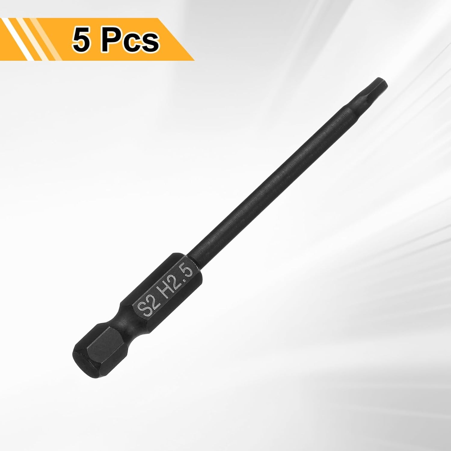 HARFINGTON 5pcs Flat Hex Head Drill Bit H2.5 (2.5mm) Magnetic Tip 1/4" Hex Shank 75mm (3") Long S2 Steel Metric Hexagonal Screw Driver Screwdriver Bits Wrench Socket, Black
