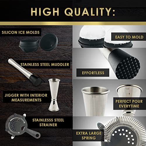 Cocktail Mixing Set With Bar Spoon Cocktail Mixing Spoon, Bar Mixing Glass, Cocktail Strainer, Muddler, Jigger And Ice Molds - Beautiful Glass Bar Cocktail Mixer, Cocktail Glass Set, Cocktail Spoon #TOP3