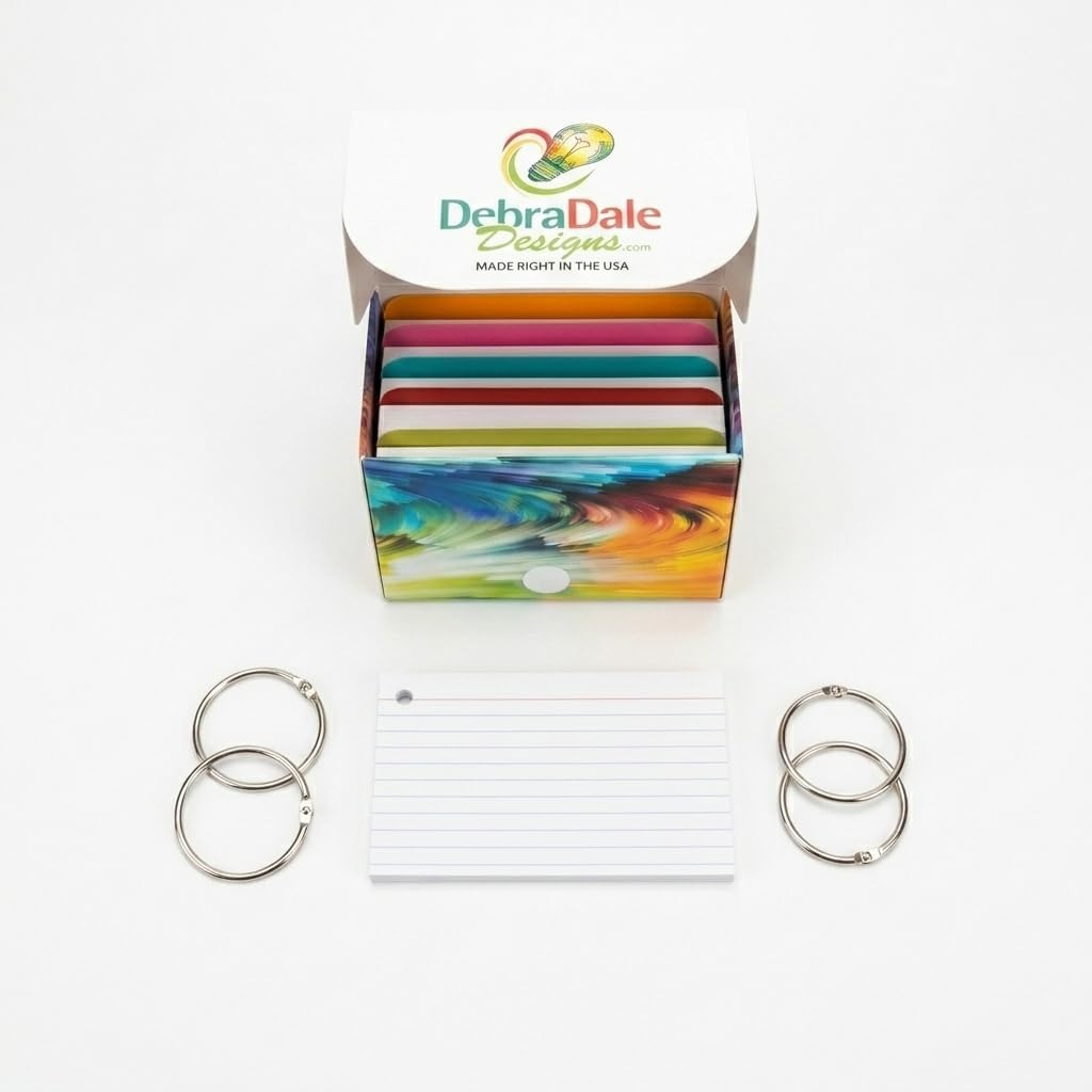 Ruled Index Cards 3x5 White 200 with Rings Dividers & Box 326 gsm USA Made