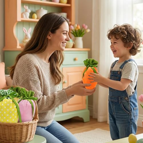 Ostertüten zum Befüllen, Ostern Karotte Tasche, Osterbeutel Stoff, Osterkörbchen zum Befüllen Bonbons, Kekse, Snacks, Ostereier zum Befüllen Geschenken Partyzubehör (Mehrfarbige)