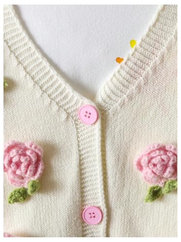 GORGLITTER Girl's Cute Cardigan 3D Floral Colorful Button Down Long Sleeve Knitted Sweater Fall Tops3