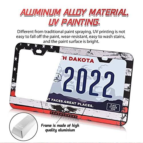 Image of License Plate Frame for U.S.-spec License Plates 2 Pack with Screw Caps, USA Flag with Eagle Style, Newly Upgraded Aluminum Material