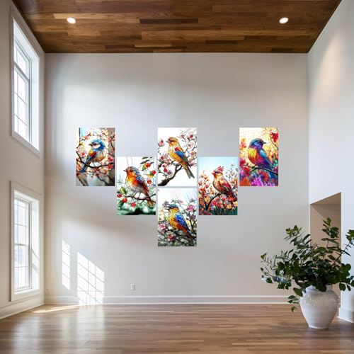 Image of SiddArtify Stained Glass Bird Wall Art Prints Set - Colorful Animal Poster Decor for Living Room Bedroom Office - 8x12 inch Board Pack of 6