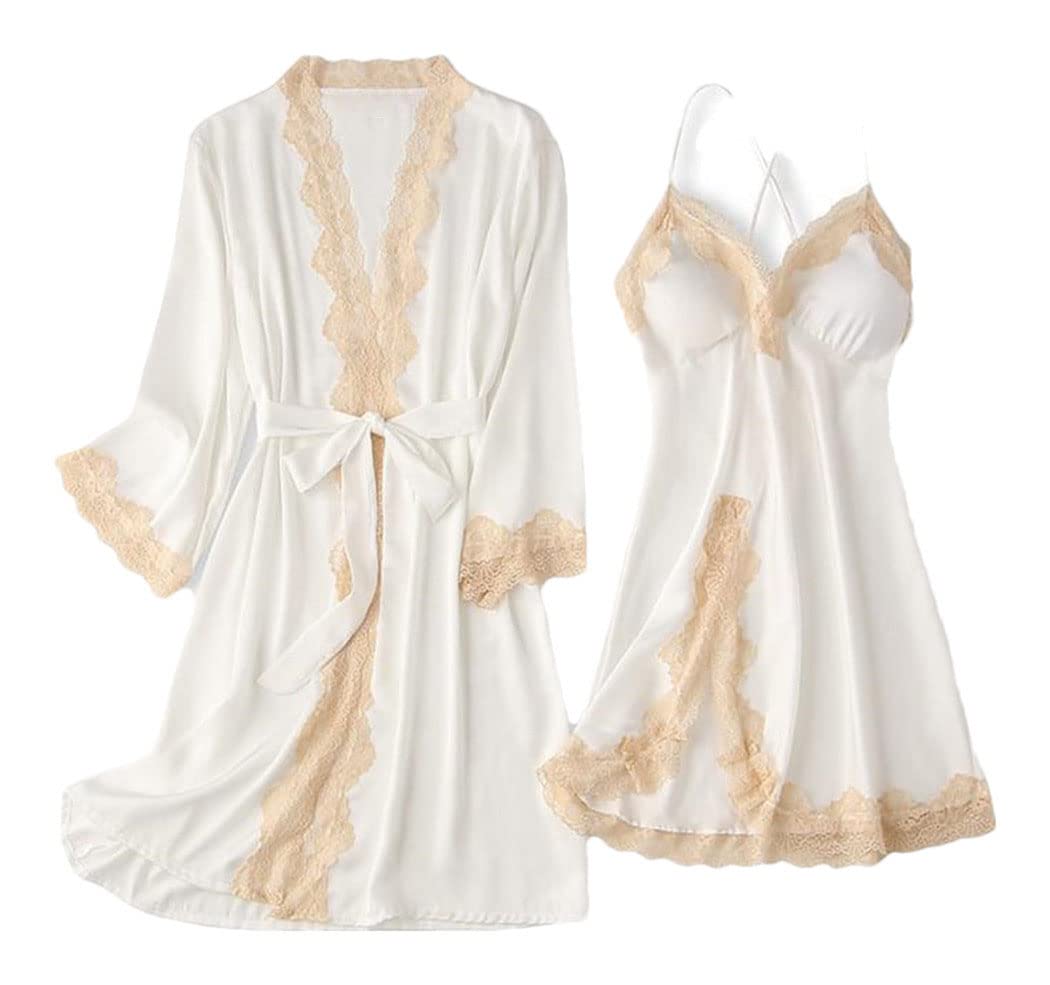 Haitpant Sexy Hochzeit Damen Robe Anzug Lose Satin Braut Braut Braut Kimono Bademantel Mini Nachtwäsche Intimate Lingerie, Weiß G, 38