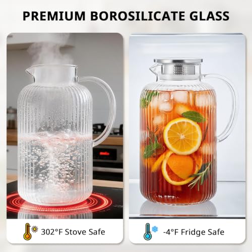 Image of Bivvclaz 3 Liter 101 oz Stripes Glass Pitcher with Lid and Handle