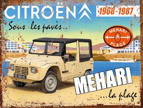 Plaque déco Mehari la Plage en Aluminium Humour Rigolo Fun rétro Vintage 20x30 cm