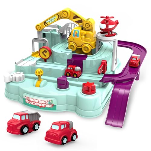 Image of Mashes Engineering Truck Adventure Car Track Set for Kids | Manual Vehicle Track Playset with Crane, Ramp & Mini Trucks | Interactive Educational Toy for Boys & Girls (Car Track Set)