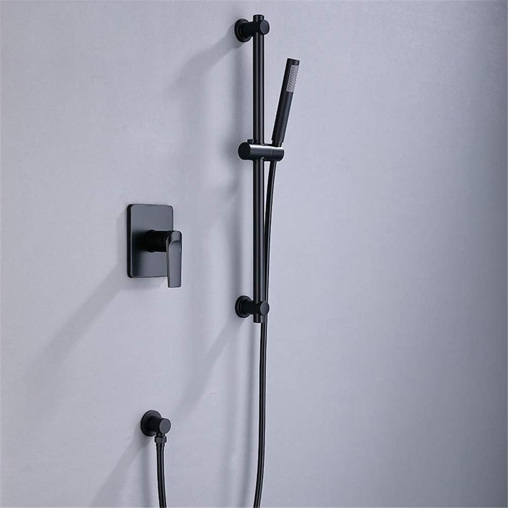 Shower Faucet System Set, Bathroom Faucet Black Hand Held Handheld Shower Head Sliding Rail Shower Taps Wall Mounted Simple Shower Set