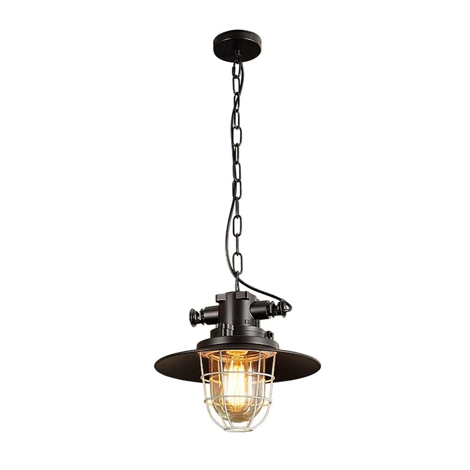 Suspension de plafond industrielle vintage noire luminaire fisherman nautique cage en métal
