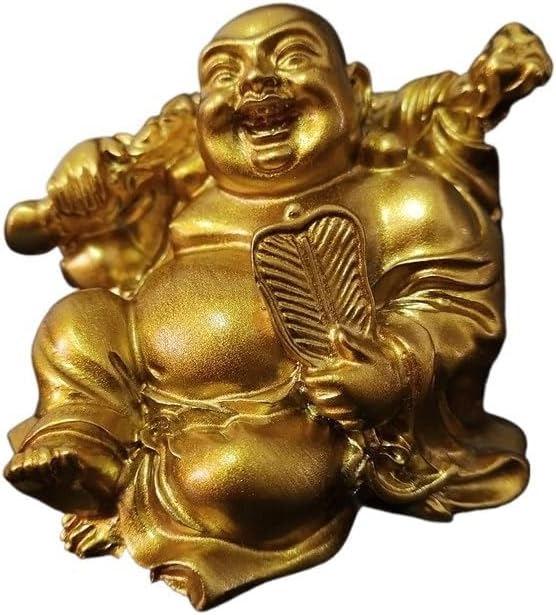 HIFFEYGolden Sitting Maitreya Laughing Buddha Statue Sculptures Figurines Ornaments Feng Shui Garden Home Decoration Buddha Statues