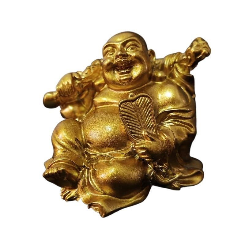 HIFFEYGolden Sitting Maitreya Laughing Buddha Statue Sculptures Figurines Ornaments Feng Shui Garden Home Decoration Buddha Statues