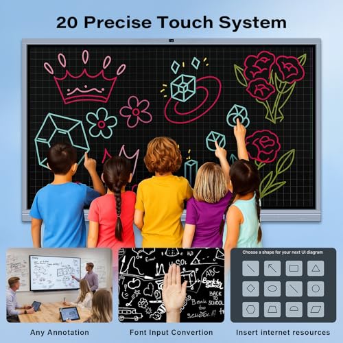 Image of 65 inch Smart board, 4K UHD Interactive Whiteboard with 20 MP Camera, 8+256GB Touch Screen Digital Board for Business, Office,Classroom & Conference Rooms (Wall Mount Included)