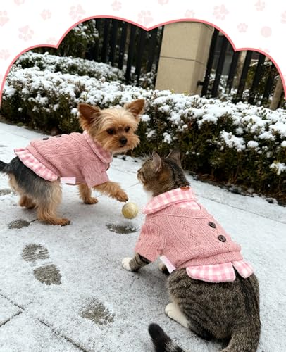 1 Pack Dog Sweaters, Warm Dog Sweatshirt Cat Clothes Cat Sweater Puppy Sweater Winter Clothes Pet Winter Coat Knitted Pet Sweater Turtleneck Dog Sweater for Cold Weather (Small, Pink) - Image 6