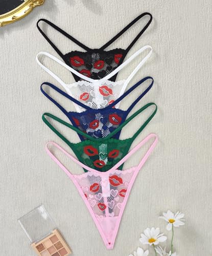 Image of Murimia Thongs for Womens Sexy Lace No Show Underwear Breathable T-Back G String Thongs Panties, B-White, Medium