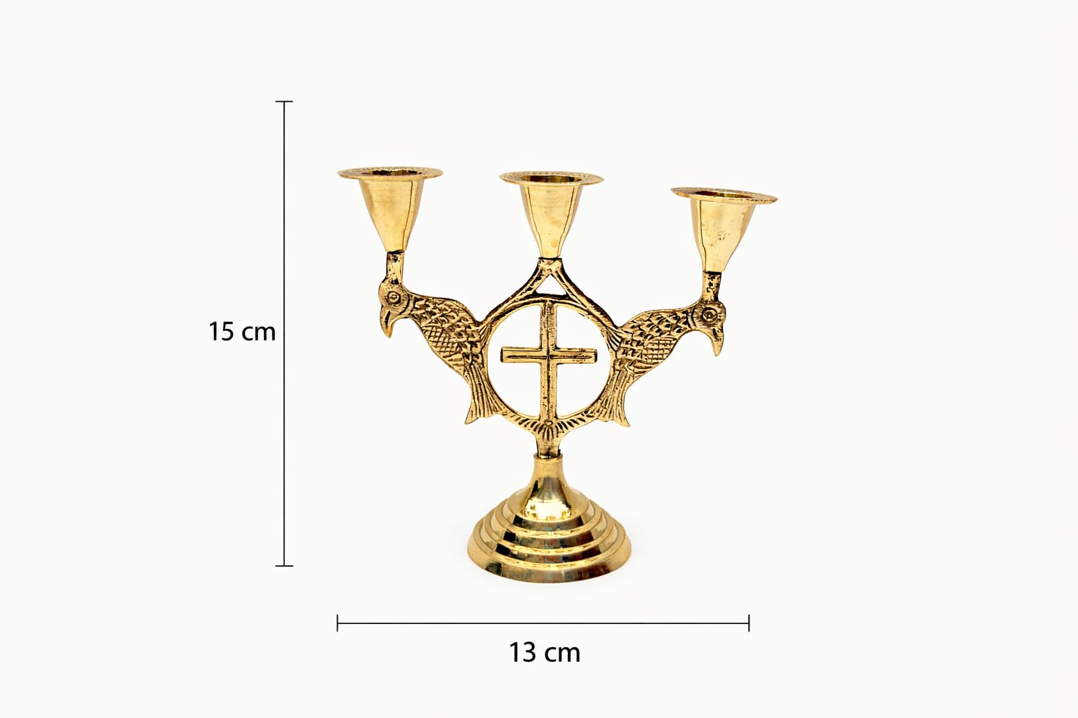 Mojo Jojo Pure Brass Christian Triple Candle Stand – Cross & Dove Design Church Altar Candelabra for Prayer, Worship & Home Décor 2
