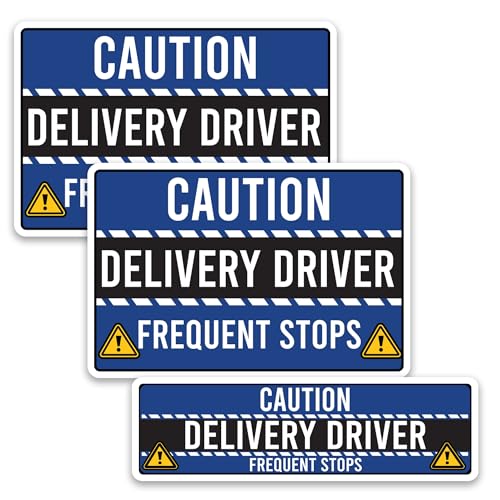 Image of Magnet Me Up Caution Frequent Stops Delivery Driver Automotive Magnet Decal, 3 Pack, Blue /Black, Two 8x12 inch and One 3x10 inch, Automotive Magnet for Car, Flex Delivery Driver, Crafted in USA