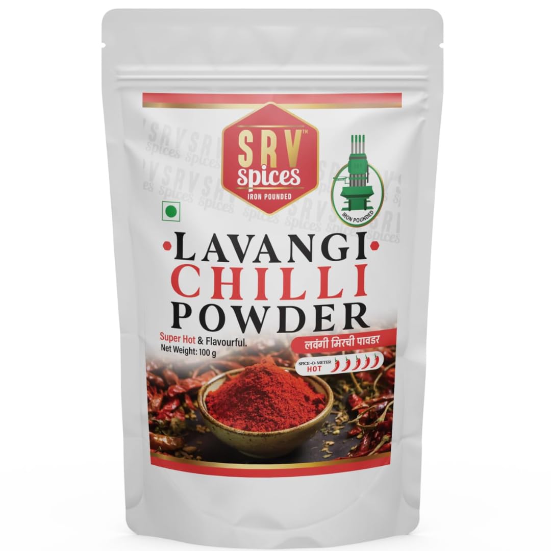 SRV Spices Lavangi, Teja, Super Hot Red Pepper Powder, Red Paprika Powder, Iron Pounded, Natural Oil Intact, Spicy, Super Spicy (1, 100 gm)