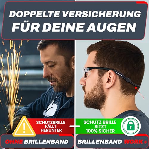 STANDWERK Brillenband Work+ [ANTI-RUTSCH-EFFEKT] für Schutzbrillen, Arbeitsschutzbrille & Schutzbrille für Brillenträger – verstellbares Sicherheitsbrillenband, ideales PSA Zubehör