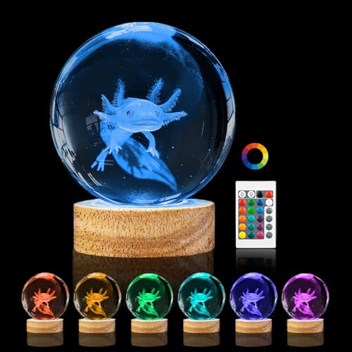 PYMIN3D 3D Axolotl Crystal Ball Night Light,3.15in k9 Crystal Ball ...