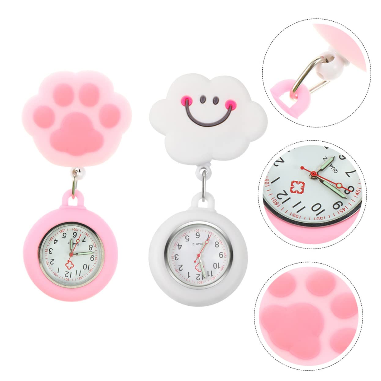 Mikikit 4 Stück Abzeichen Tasche Klaue Rosa Cartoon Einziehbare Katze Lieblich Süß Silikonhülle Tragbar Dehnbar Krankenschwester Wolke Digitaler Clip In Mädchenform Zum Aufhängen &