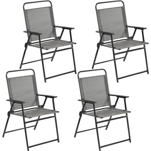 Yaheetech Lot de 4 Chaise de Jardin Extérieur Chaise Pliante Camping Portable Tissu en Polyester Respirant et Robuste Gris