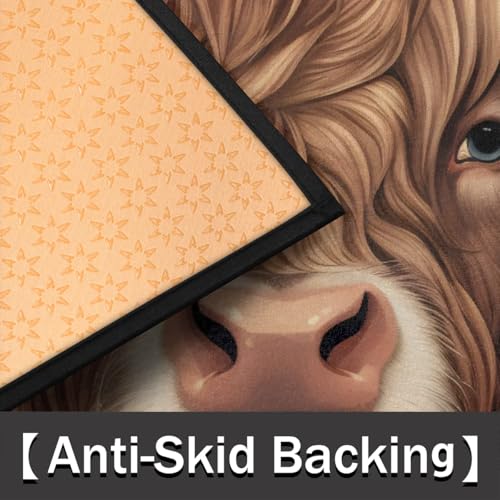 Image of Half Round Door Mat Animal Highland Cow Sunflower Non-Slip Semi Circle Area Rug Washable Half Moon Hearth Rugs for Indoor Outdoor Bathroom Kitchen Patio Runner Mat Laundry Room Home Decoration