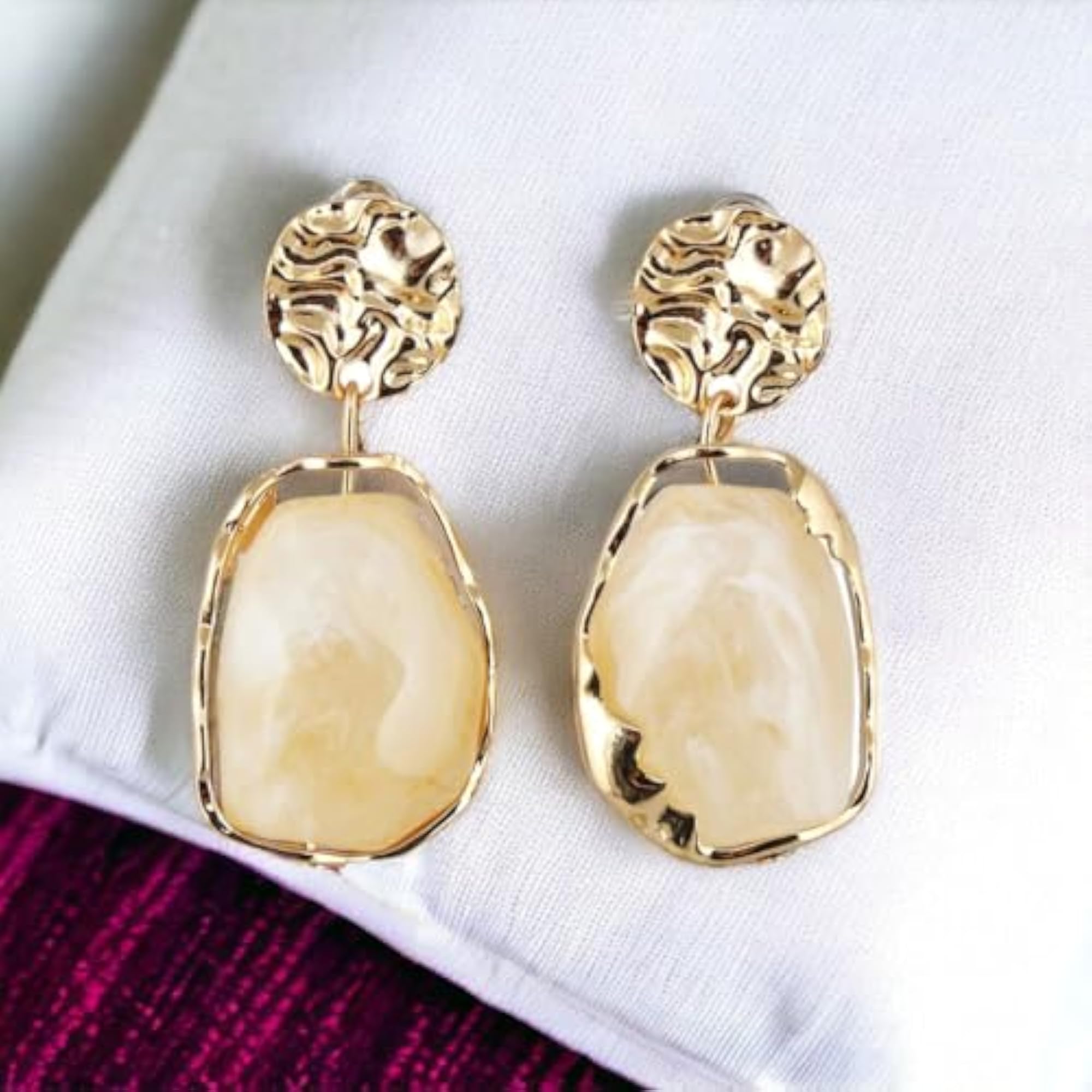 18k Plated Stone Dangle Earrings For Women