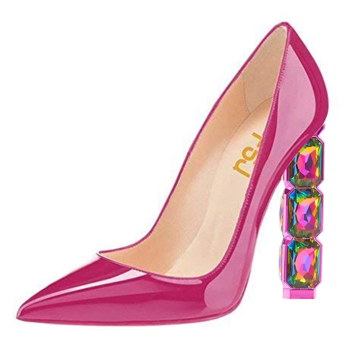 FSJ Women Jeweled High Heel Pointed Toe Pump Slip On Sparkling Crystal Bead Heel Sexy Ladies Bridal Evening Shoes Size 4-15 US