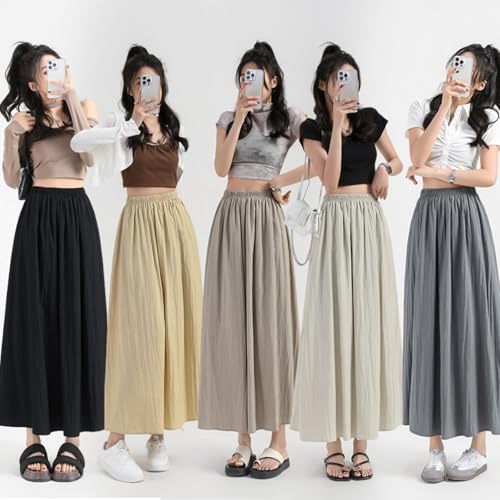 Monkay Cotton Linen Maxi Skirt for Women High Waist Elastic A-Line Flowy with Pockets Lightweight Basic Fashion Chic Beach2
