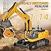 Kodbiby RC Excavator, 1:14 Scales 15CH RC Excavator for Teens, 2.4GHz RC Construction Vehicles with Bulldozering, Engineering Digger Vehicles with Lights&Music 360°Rotation One-Touch Function for 14+