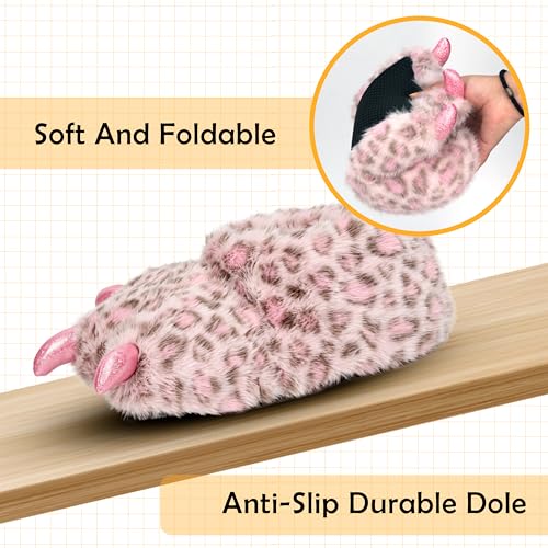 Image of Women Plush Animal Paw Slippers Funny Novelty Bear Claw Slippers Cozy Furry Warm Memory Foam Slippers Gifts for Halloween Christmas