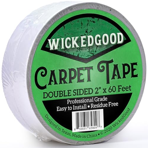 WickedGood Double Sided Carpet Tape for Area Rugs – Heavy Duty Rug Tape with Strong Adhesive to Prevent Sliding, No Residue Removal, for Indoor and Outdoor Use, Vacuum Friendly (White)